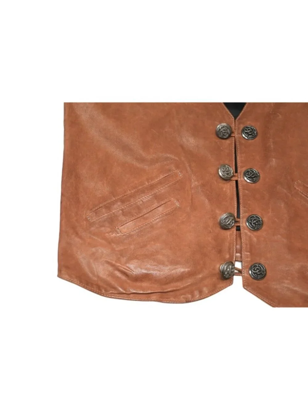 Chrome Hearts L Lng Bck Leather Vest Floral Button Brown S